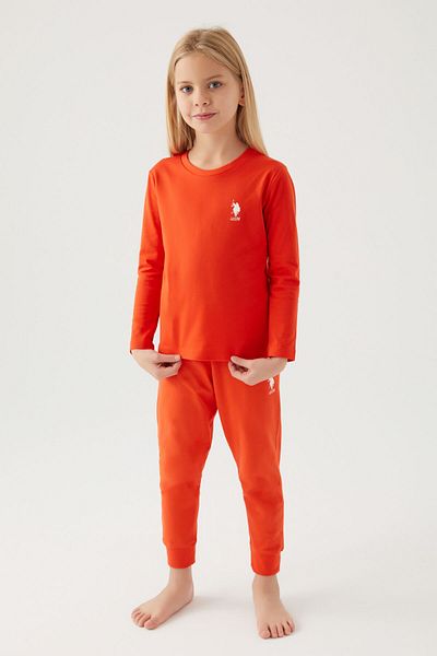 U.S. Polo Assn. Set de pijamale portocalii cu mânecă lungă pentru fete