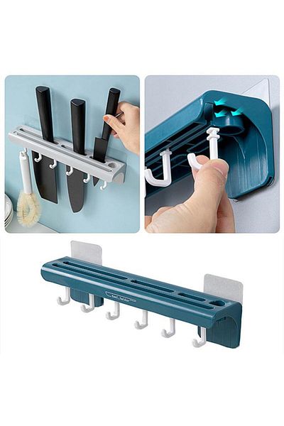 Hayveys Adhesive Organizer for 1 Person with 6 Hooks - Hanger and Knife Organizer, Steel Beige Knife Set