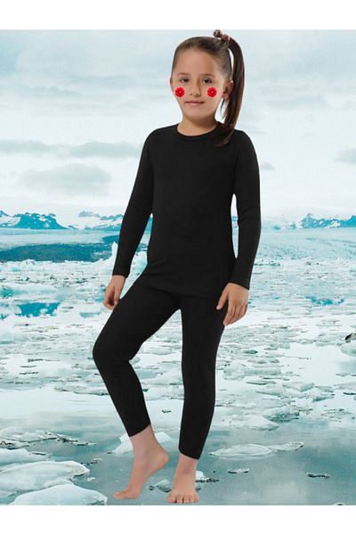 Tutku Girl's Thermal Under-Upper Set Set Black