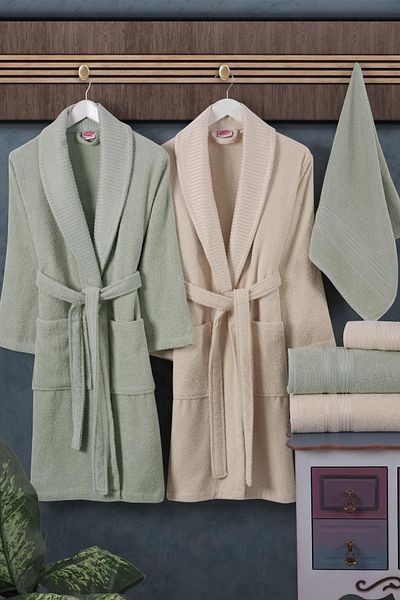 Hobby Cream Water Green Cotton Bathrobe Set - Casual