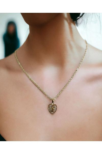 Mixperi Heart Key Entry Zircon Stone Necklace Heart Patterned Necklace