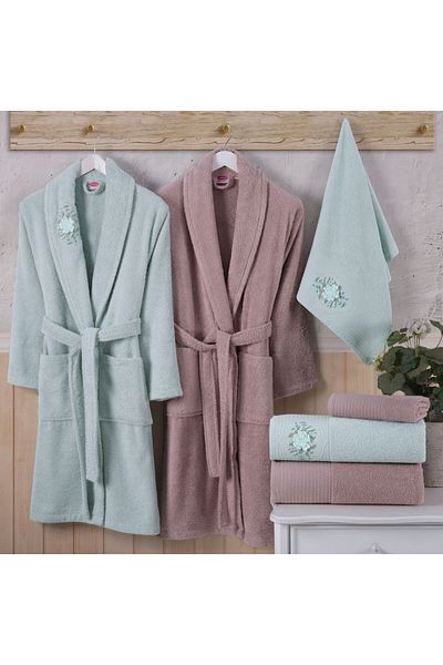 Hobby Line - Cotton Bathrobe Set - S. Green K. Beige
