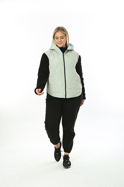 XL Modam WOMEN'S LARGE SIZE QUILTED MINT SLEEVES BLACK PLUSH SHORT COAT