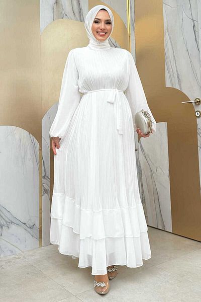 Bym Fashion Φόρεμα με πλισέ με λεπτομέρεια 3836 εκρού