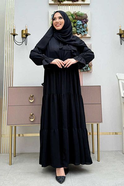 Bym Fashion Elastic Sleeve Floor Look Evening Dress Suit 3859 Black