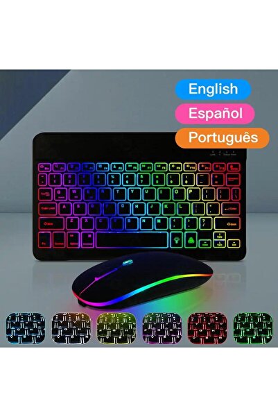 Alfa MEC Samsung Galaxy Tab A9 Plus SM-X210 Uyumlu Aydınlatmalı Kablosuz Bluetooth Klavye+mouse Set