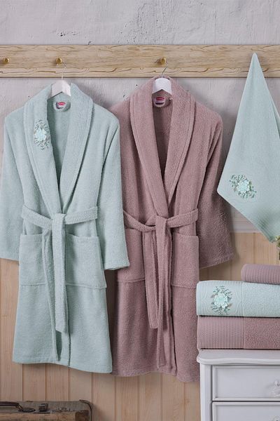 Hobby Line - Cotton Bathrobe Set - S. Green K. Beige