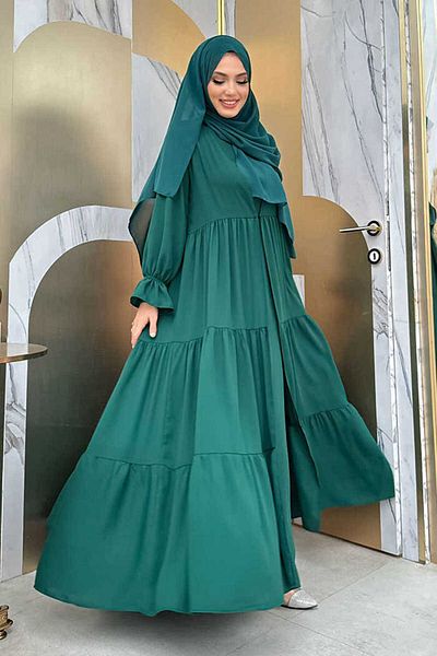 Bym Fashion Σετ βραδινό φόρεμα με ελαστικό μανίκι λουκ 3859 Emerald