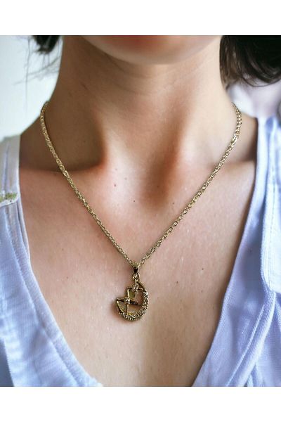 Mixperi Zircon Stone Crescent Star Necklace Star Pattern Necklace