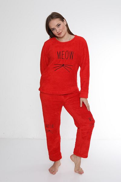 FAMES PİJAMA Meow Written Wellsoft Fabric Long Sleeve Winter Women's Pajama Set