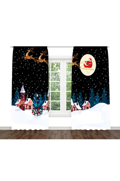 ALBANHOME Alban Home Dijital Baskı Yeni Yıl Temalı Çift Kanat Fon Perde CSBNW...