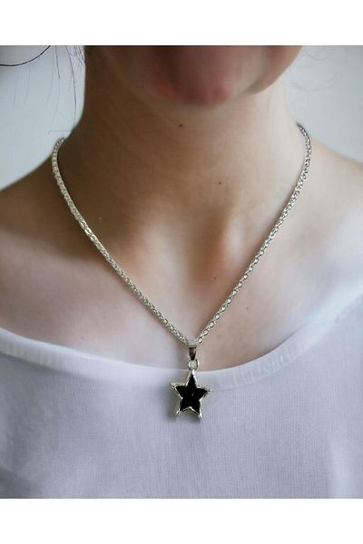 Mixperi Zircon Stone White Chain Star Necklace Black Star Pattern Necklace