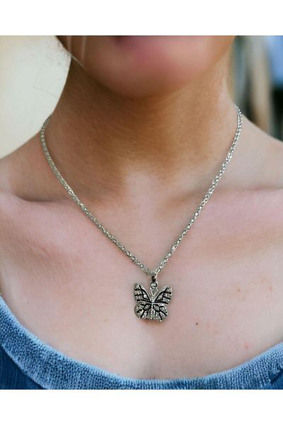 Mixperi Zircon Stone White Chain Butterfly Necklace Butterfly Patterned Necklace