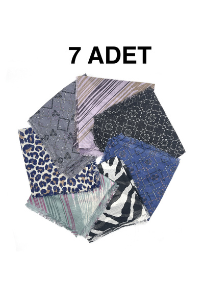 nazipek 7'li Set Karışık Desen Flamlı Pamuklu Yazma Eşarp 100x100cm Leopar Ze...