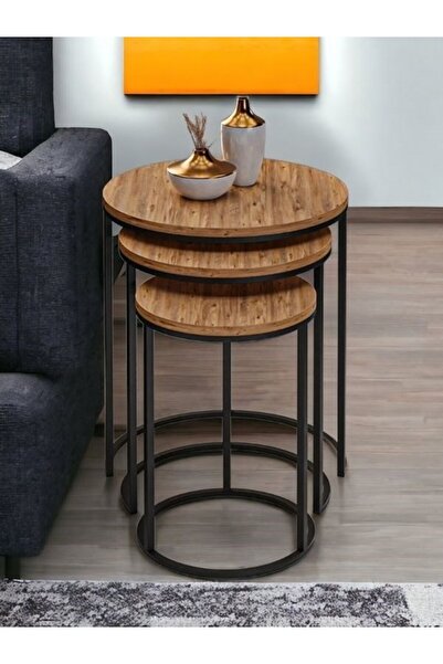 tubihome 3'lü Siyah Ayak Zigon Sehpa