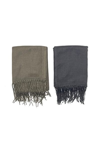nazipek Set 2 șal pashmina bumbac viscoză 180x70 cm cu ciucuri de înaltă cali...
