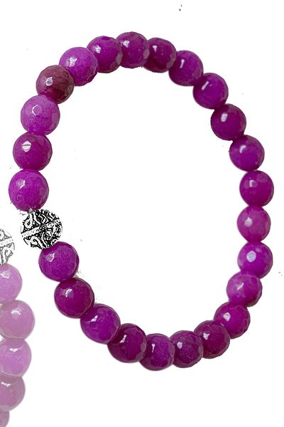 Tesbih Atölyesi Certified Faceted Synthetic Ruby Stone Bracelet - With Silver Device