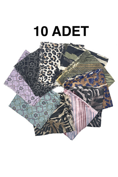 nazipek 10'lu Set Karışık Desen Flamlı Pamuklu Yazma Eşarp 100x100cm Leopar Z...