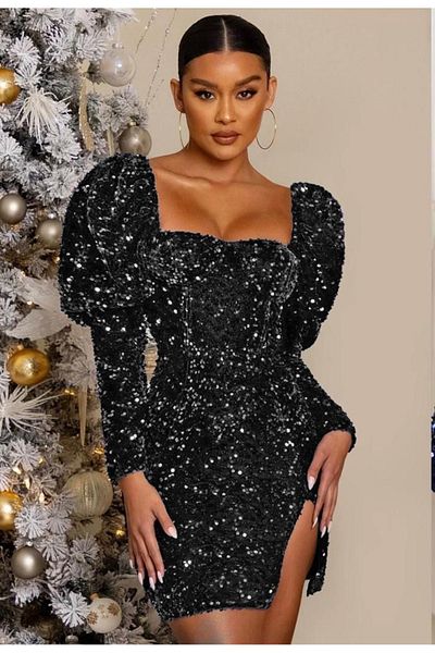 MAYHOŞ BUTİK Women's sequin embroidered velvet dress