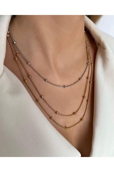 Accessories Dorika Model Steel Triple Gold/Silver Colored Necklace