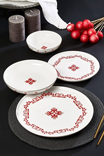 GuvenliPazar Otantik Altın Yazdızlı Bone China Porselen 24 Parça 6 Kişilik Ye...