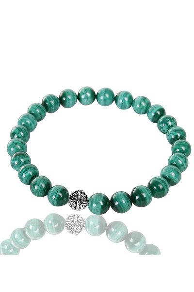 Tesbih Atölyesi Certified Real Malachite - Malachite Stone Bracelet (With Silver Device)