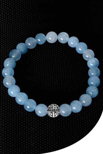 Tesbih Atölyesi Certified Real Aquamarine Stone Bracelet (With Silver Device)