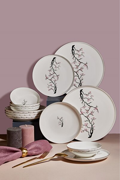 GuvenliPazar Otantik Altın Yazdızlı Bone China Porselen 24 Parça 6 Kişilik Ye...