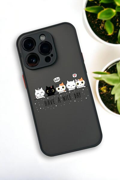 mooodcase iPhone 13 Pro Max Uyumlu Şirin Kedicikler Desenli Buzlu Şeffaf Lüx Telefon Kılıfı