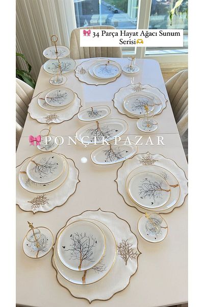 PONCİKPAZAR 44 Pieces 8 PERSON Tree Model Breakfast Serving Presentation Set