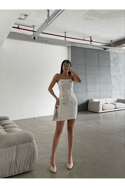 LB Laluna Butik Γυναικείο φόρεμα Chanel με χρυσό λουράκι με κουμπιά
