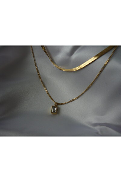 Beyaz Dükkan قلادة من الفولاذ الأبيض الإيطالي بسلسلة مزدوجة