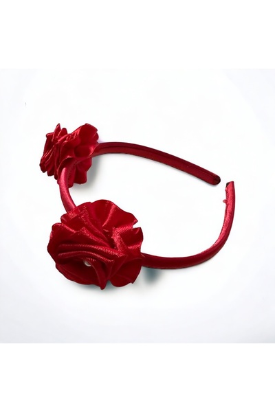 alsaccessories Κόκκινο χρώμα σατέν κορώνα με δύο λουλούδια στη μέση με πέρλες...