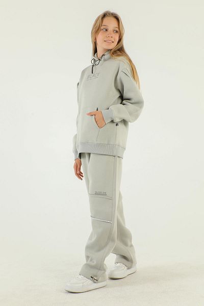 Black One Thick Girl's Tracksuit Set with Hooded Print Detail