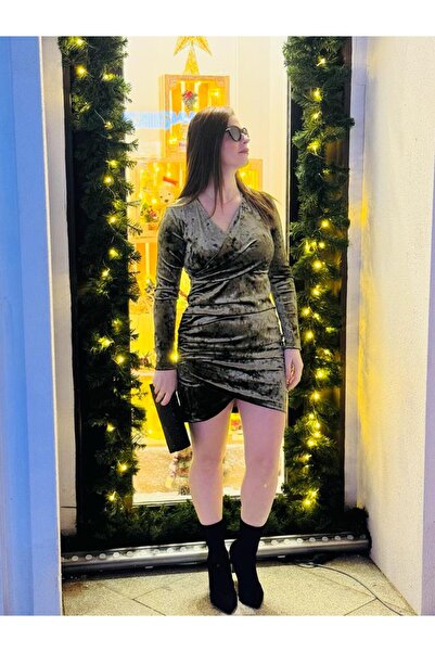 shemonna Kruvaze Haki Elbise