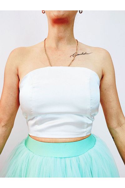 LULLY KİDS Λευκό σατέν Crop Top - Γυναικείο Bustier, Γάμος και Γάμος