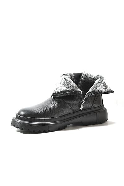 Onlo Ayakkabı K.910 Ανδρικές μπότες casual από γνήσιο δέρμα μαύρη γούνα