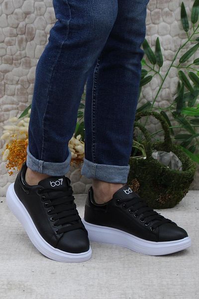 fort B-150 Negru Alb Pantofi sport confortabili cu talpă groasă pentru bărbați