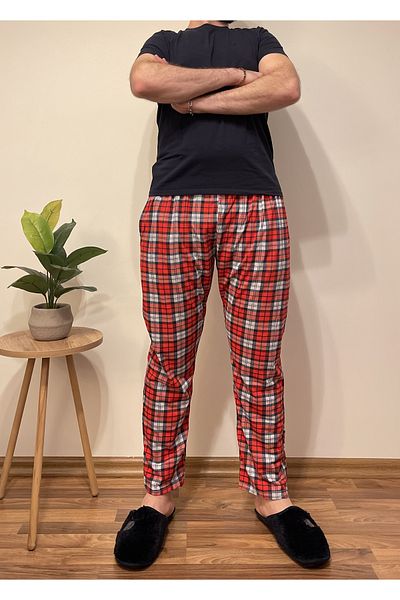 Betimoda Men's Cotton Pocket Pajama Bottoms Tracksuit Underwear Red Gray