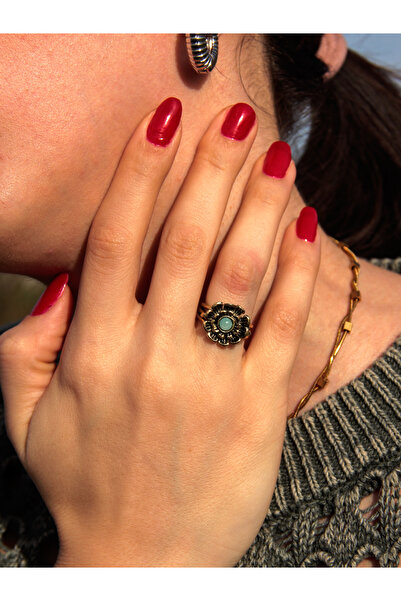 esha حجر طبيعي أمازونيت بحجر طبيعي نموذج زهرة أصيلة للنساء حلقة قابلة للتعديل