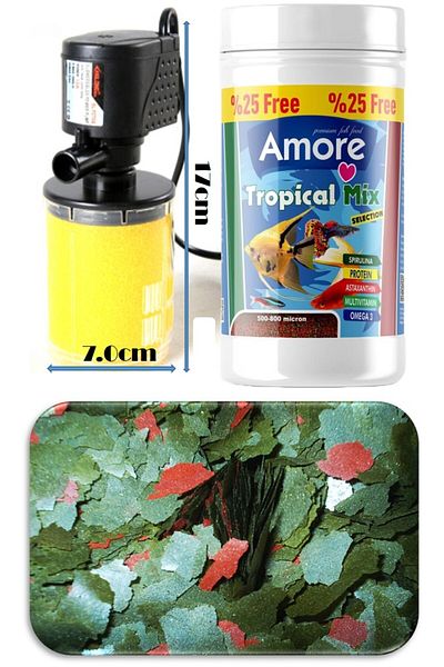 Xilong XL-f070a Aquarium Internal Filter, Amore Tropical Mix 125ml, Greenhouse Flora 30gr Fish Food