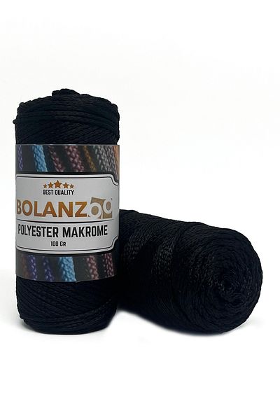 Bolanzoo Polyester Macrame Thread 2 Pieces 100gr Black 3mm Knitting Thread
