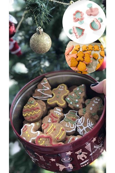 Bayev 4-Piece Cookie Mold Pine Tree Gingerman Snowman Press-on Pump Dough Cutter 3133 New Year