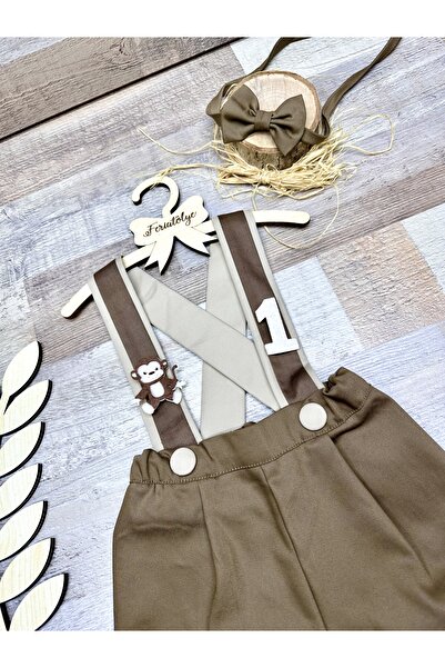 Feriatolye Safari konsepti maymun figürlü erkek bebek kahverengi doğum günü s...