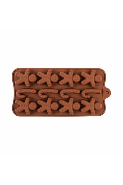 Nikadu New Year's Themed - 12-Piece Silicone Chocolate Mold, Cane and Candy Detailed Cookie Man (21Cm*10Cm*1.5Cm)