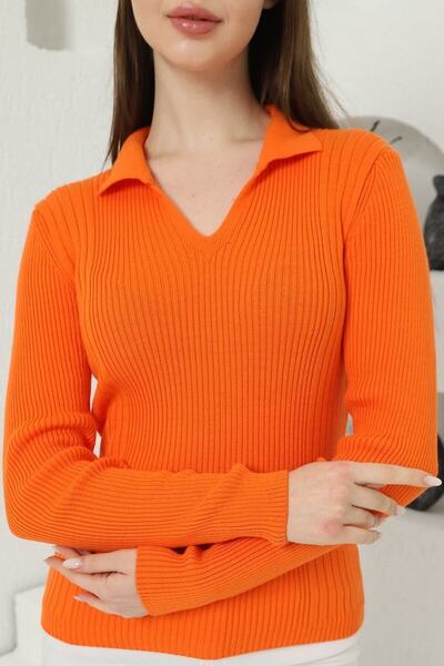 VEGENZE Women's Orange Polo V-Neck Knitwear Sweater