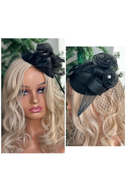 QUEEN AKSESUAR خمر تصميم خاص العروس دعوة الزفاف طرحة تول قبعة الورد إكسسوار الشعر كماشة قبعة مشبك أسود