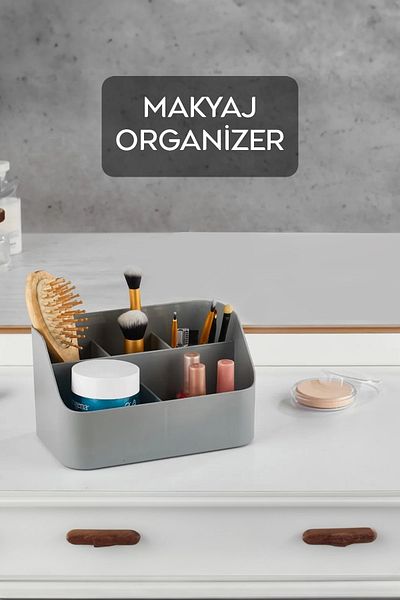 Meleni Home 5 Compartment Makeup Organizer - Jewelry Cosmetic Accessory Organizer Storage Box Anthracite