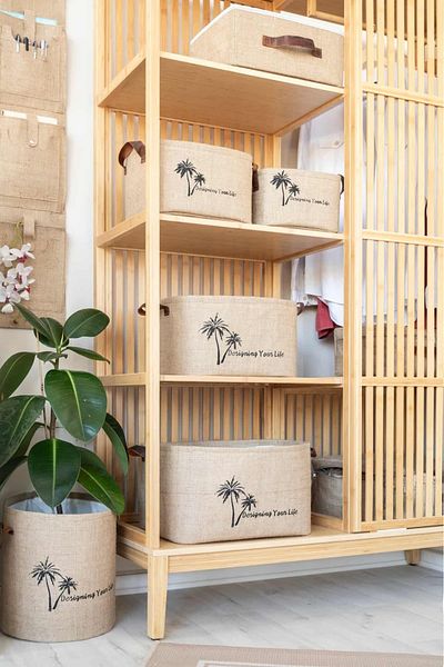 Art Bee Set of 2 Jute, Under Cabinet Laundry Children's Room Toy Organizer Folding Storage Basket Organizer
