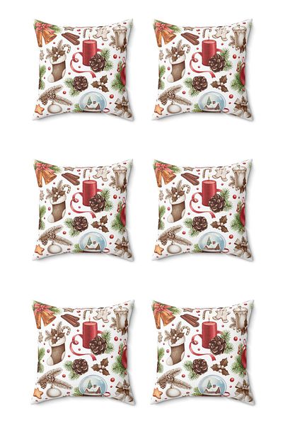 FUS BLUE Set of 6 New Year's Patterned Christmas Throw Pillows and Pillowcases